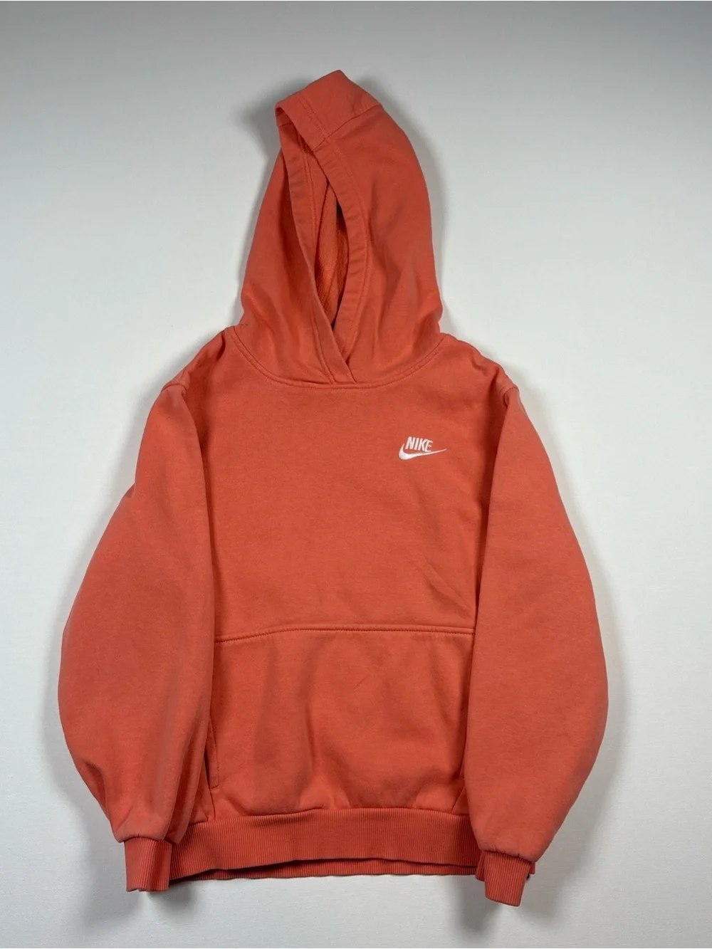 Nike Coral-Orange Pullover Hoodie with White Swoosh